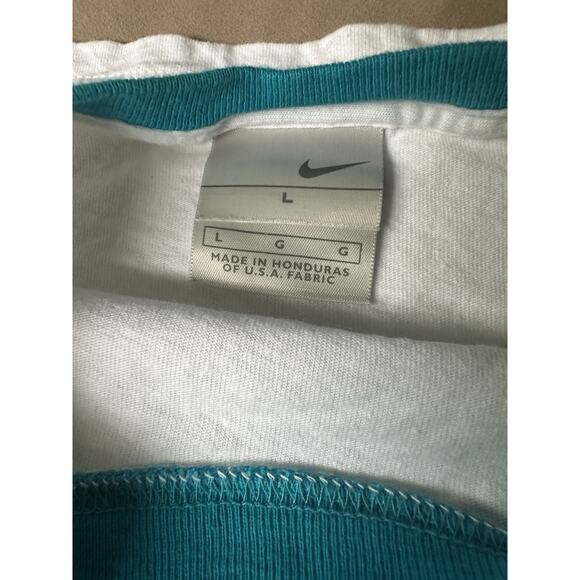 Vtg Y2K Women’s Nike Athletics Ringer TShirt Size Large Graphic Tee White Blue - Picture 4 of 5